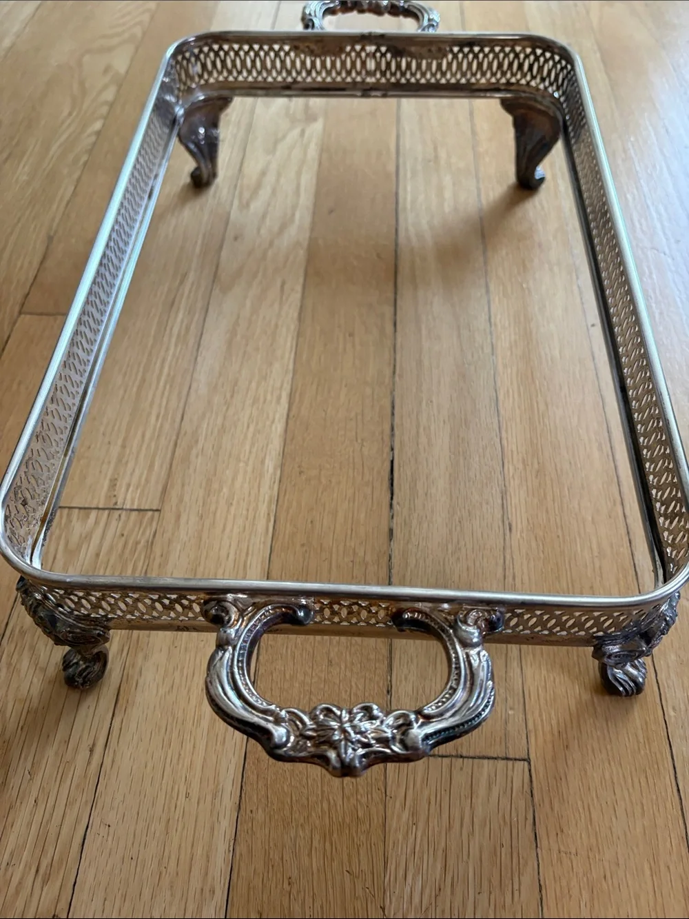 Silver Decorative Serving Tray with Handles for 9x13 pan